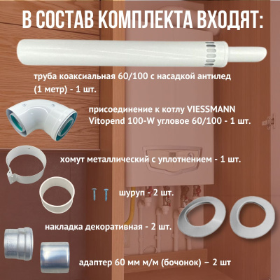 Дымоход для котла VIESSMANN Vitopend 100-W любой мощности, комплект антилед, Китай (DYMvitopend100W)
